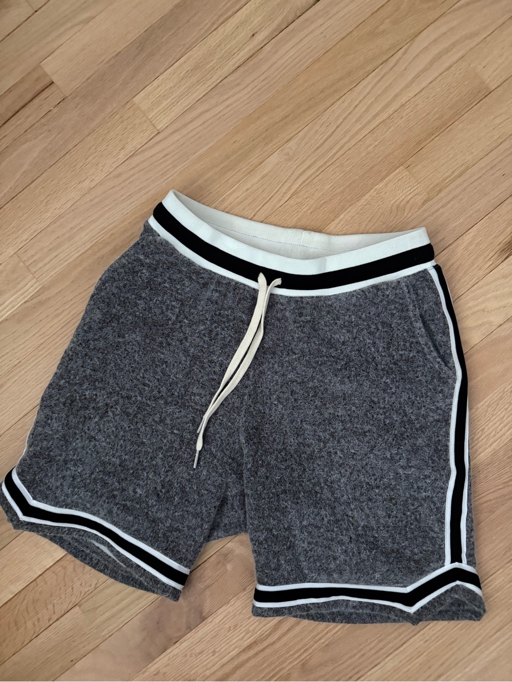 John Elliott thick winter sweatpant Athletic Drawstring Shorts with Striped Trim
